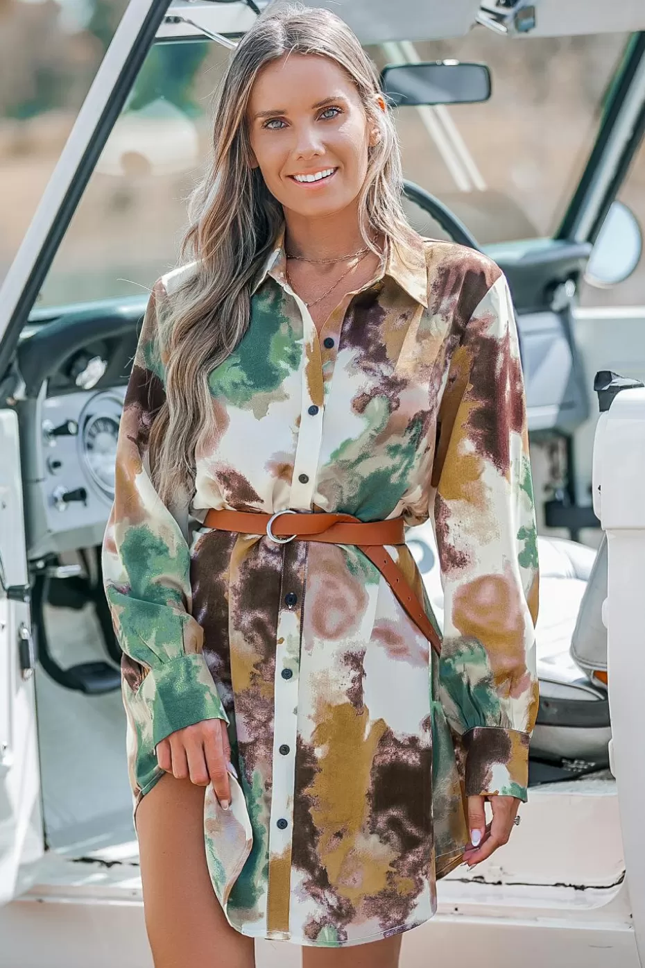 Shop Cupshe Abstract Collared Long Sleeve Button Up Mini Dress Multi