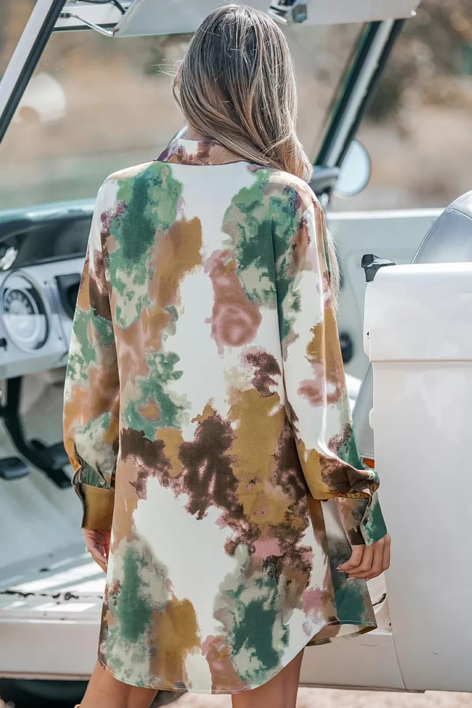 Shop Cupshe Abstract Collared Long Sleeve Button Up Mini Dress Multi