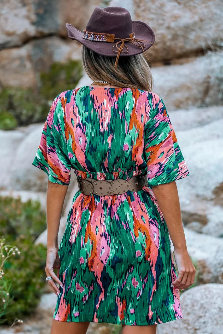Store Cupshe Abstract Surplice Dolman Sleeve Mini Dress Green