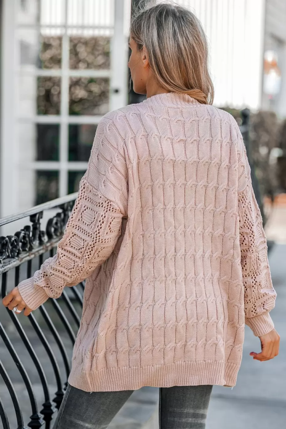 New Cupshe Almond Bliss Cable Knit Cardigan Pink-Pink