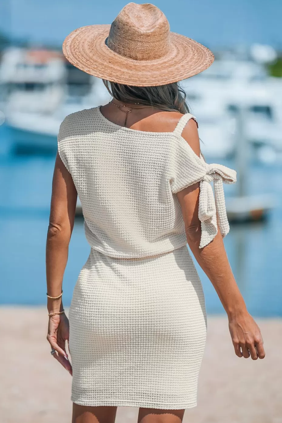 Store Cupshe Cutout Waffle Knit Mini Dress Apricot