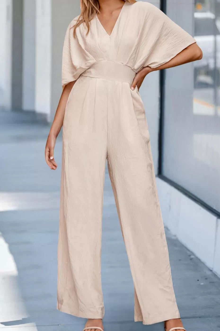 Best Sale Cupshe Dolman Sleeve Flared Leg Jumpsuit Apricot