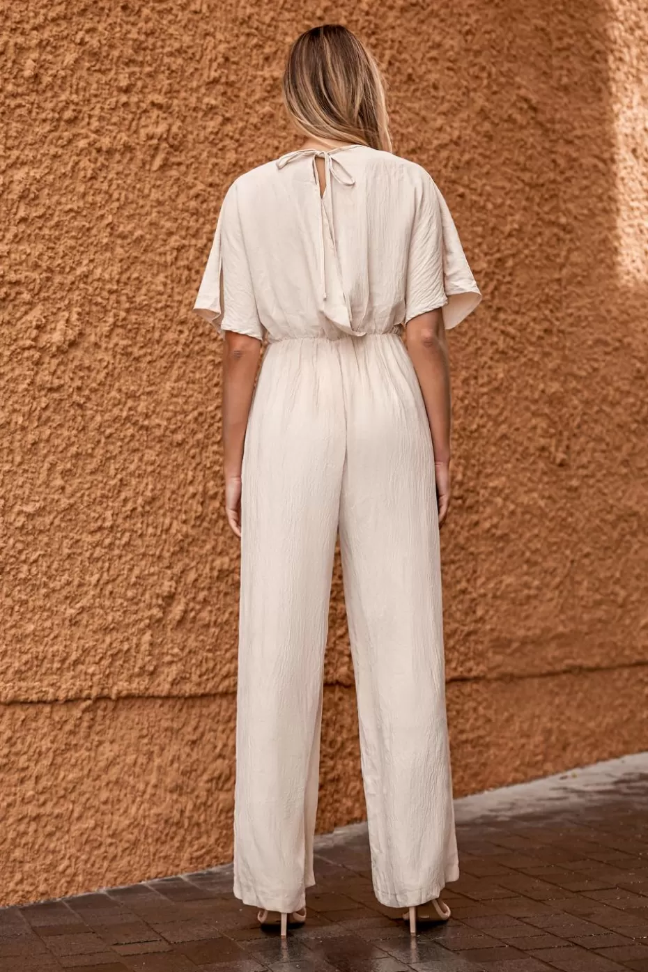 Best Sale Cupshe Dolman Sleeve Flared Leg Jumpsuit Apricot