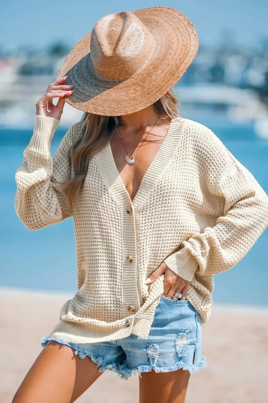 Shop Cupshe Long Sleeve Front Button Cardigan Apricot