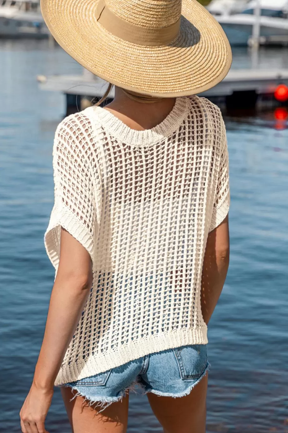 Shop Cupshe Open Knit Cover-Up Top Apricot
