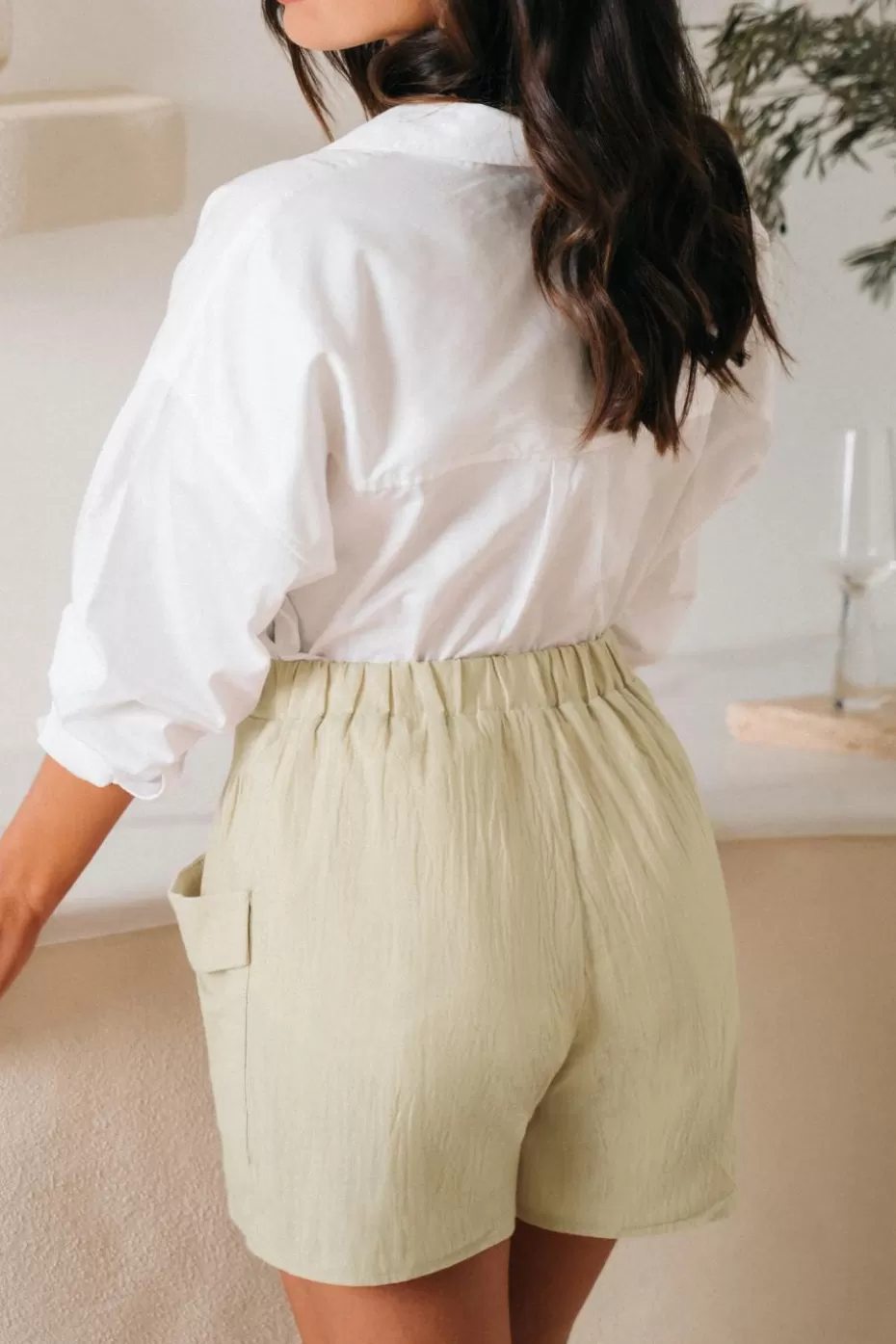 New Cupshe Patch Pocket Wide Leg Shorts Apricot