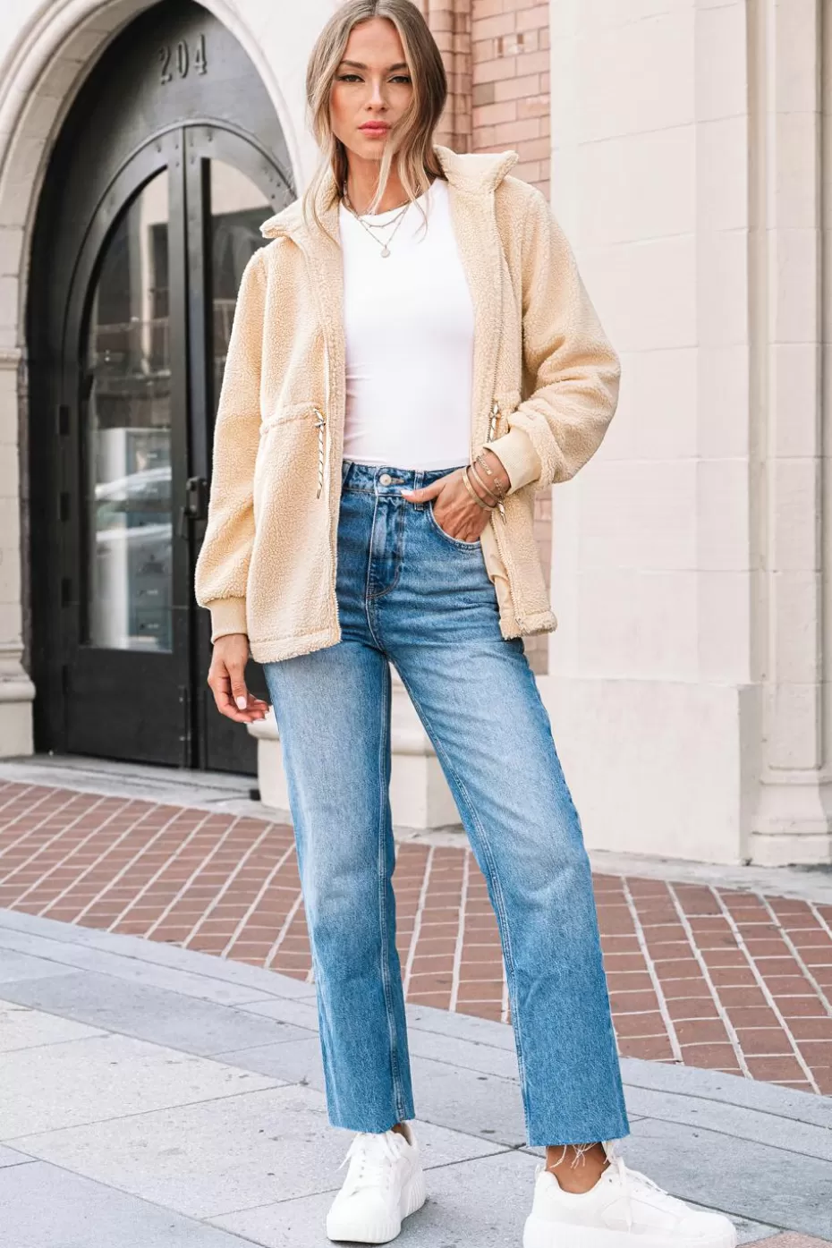 Flash Sale Cupshe Standing Collar Long Sleeve Jacket Apricot