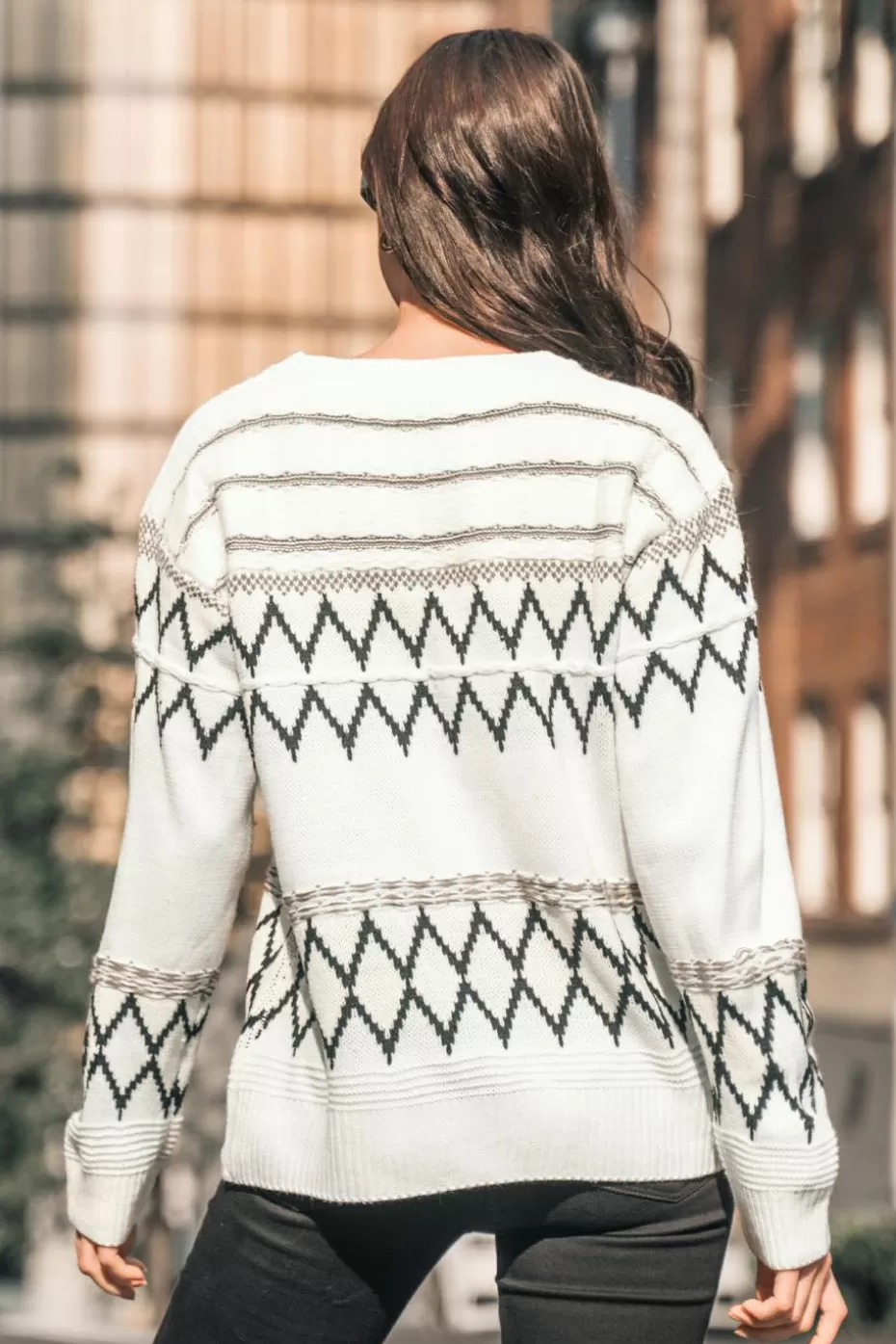 Best Sale Cupshe Argyle Drop Sleeve Sweater White