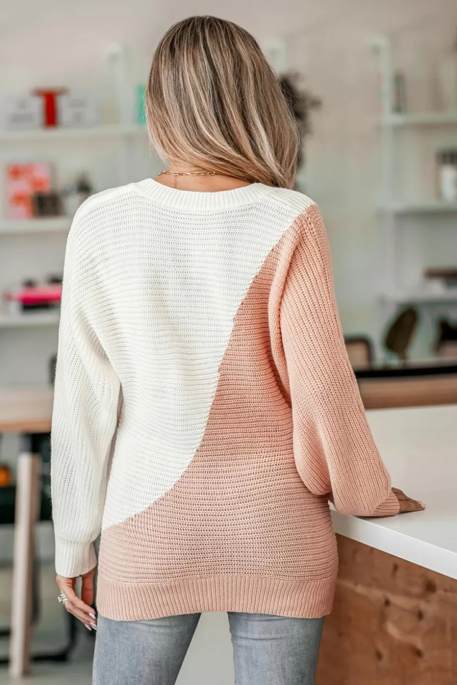 Sale Cupshe Autumn Air Two-Tone Sweater Melon