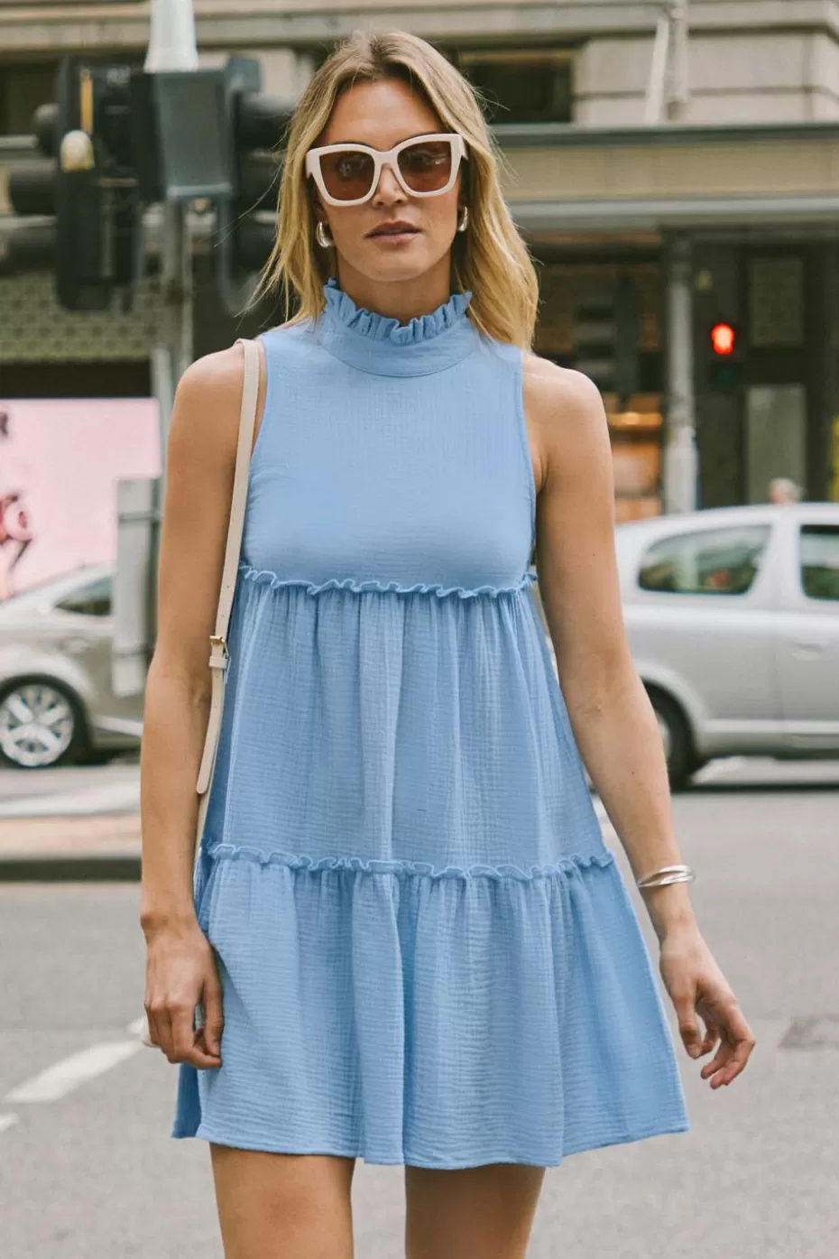 Outlet Cupshe Baby Blue Ruffle Collar Sleeveless Mini Dress Light Blue