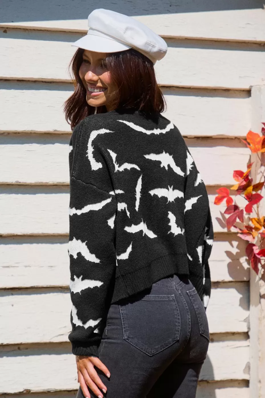 New Cupshe Bat Long Sleeve Cropped Cardigan Black