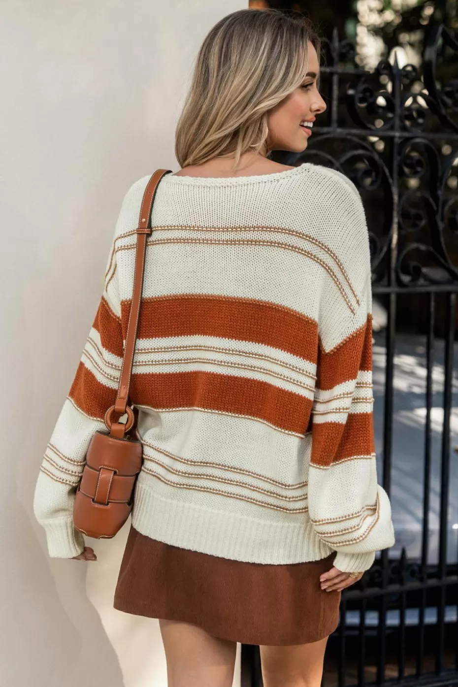 Clearance Cupshe & Burnt Orange Long Sleeve Sweater Beige