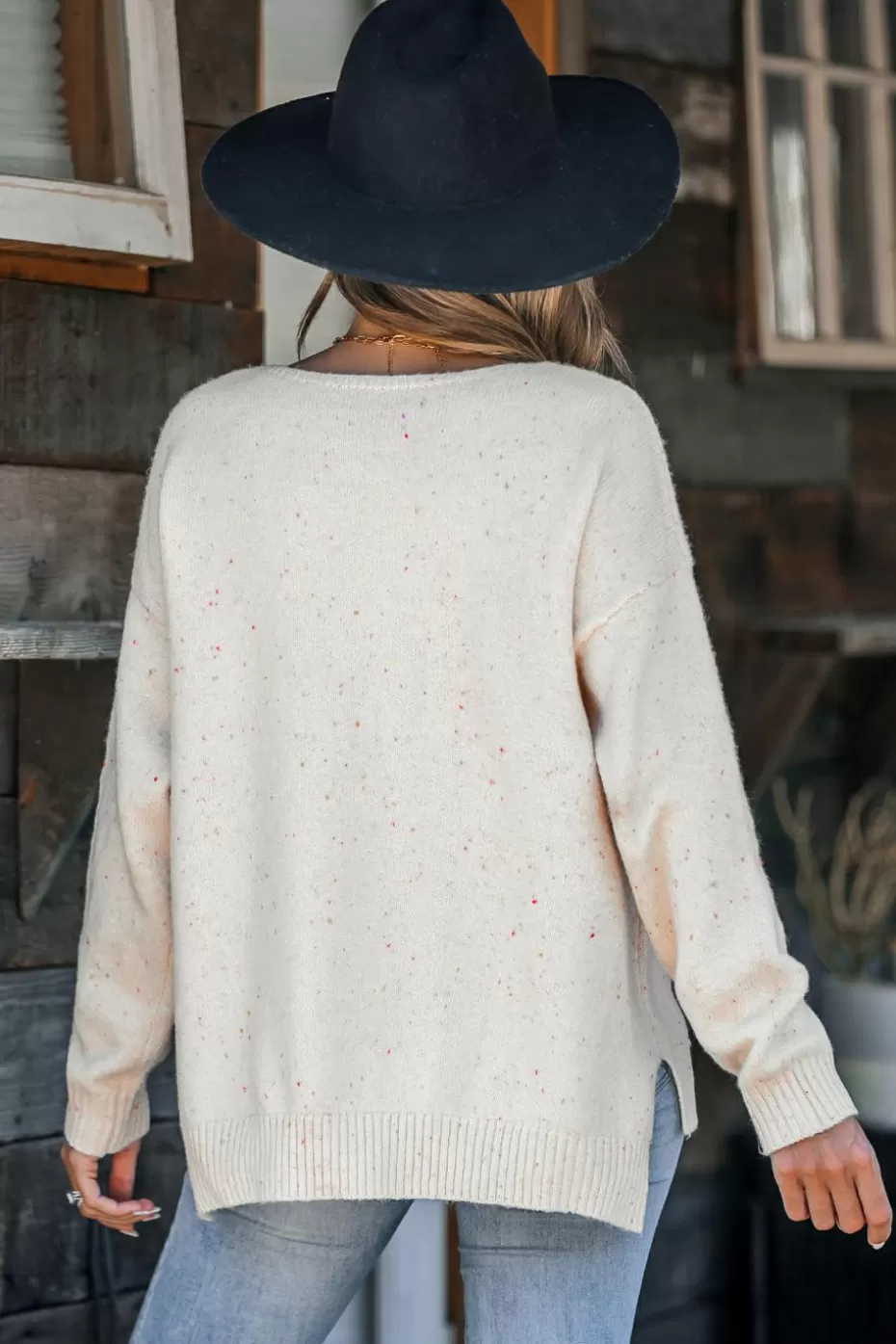 Outlet Cupshe Colorful Dots Long Sleeve Knit Top Beige