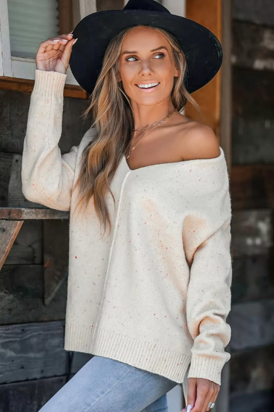 Outlet Cupshe Colorful Dots Long Sleeve Knit Top Beige
