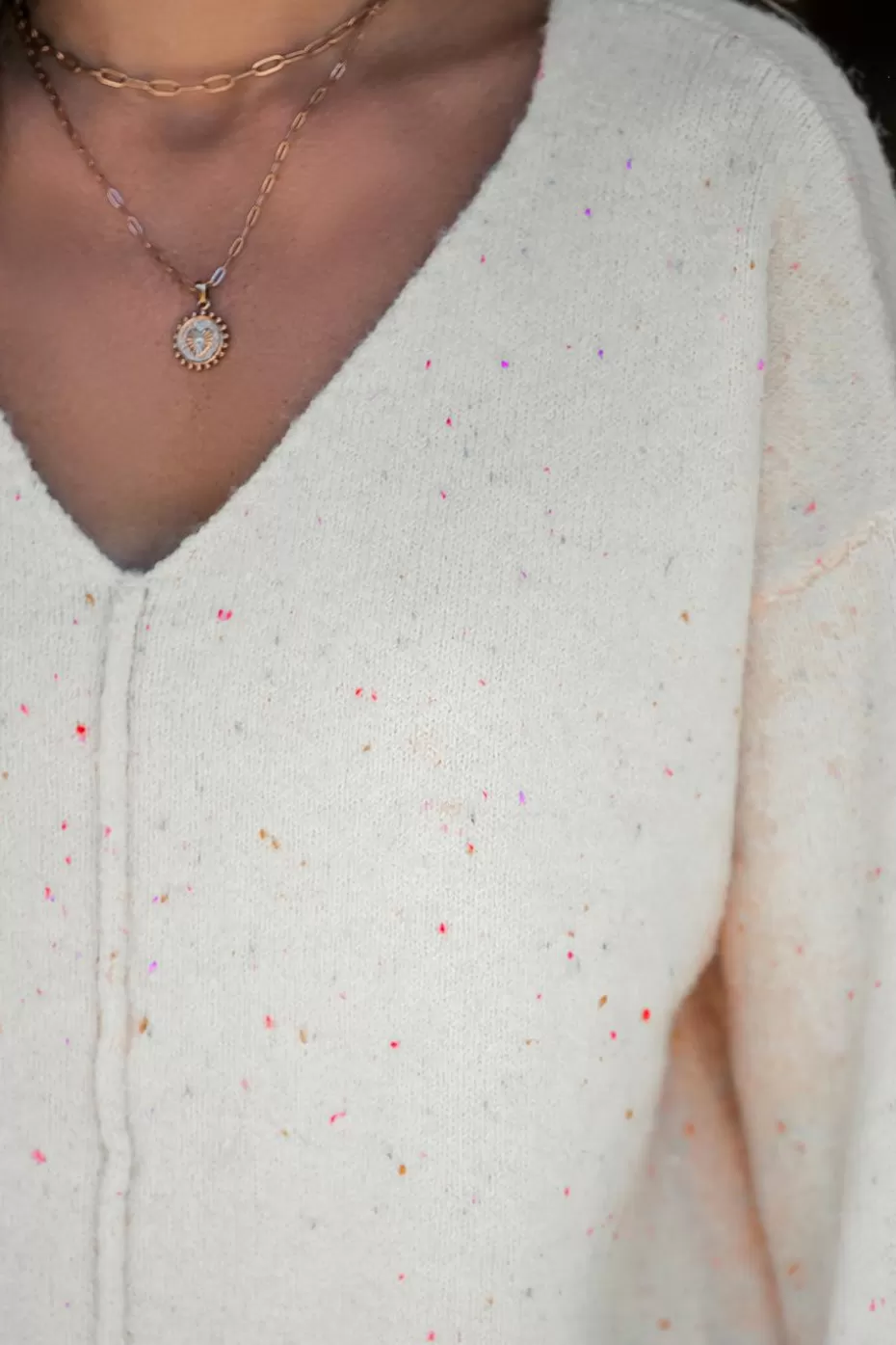 Outlet Cupshe Colorful Dots Long Sleeve Knit Top Beige