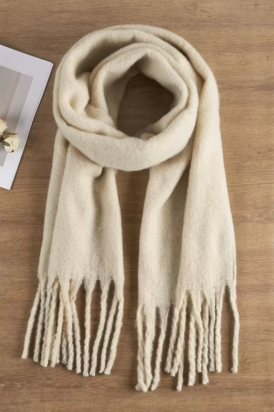 Outlet Cupshe Fringe Trim Long Scarf Beige