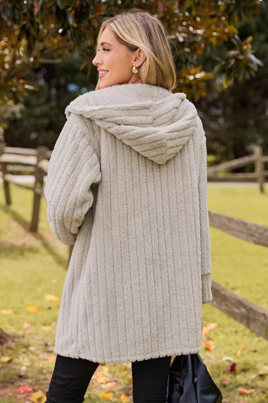 Flash Sale Cupshe Beige Ribbed Faux Fur Hooded Coat Khaki