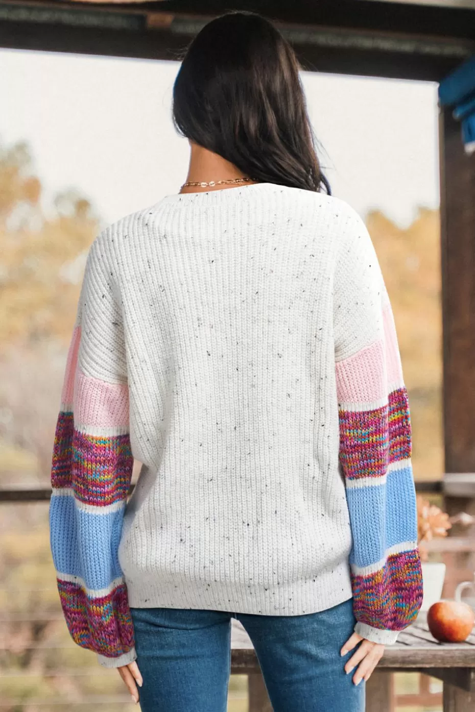 Cheap Cupshe Round Neck Colorblock Sleeve Sweater Beige