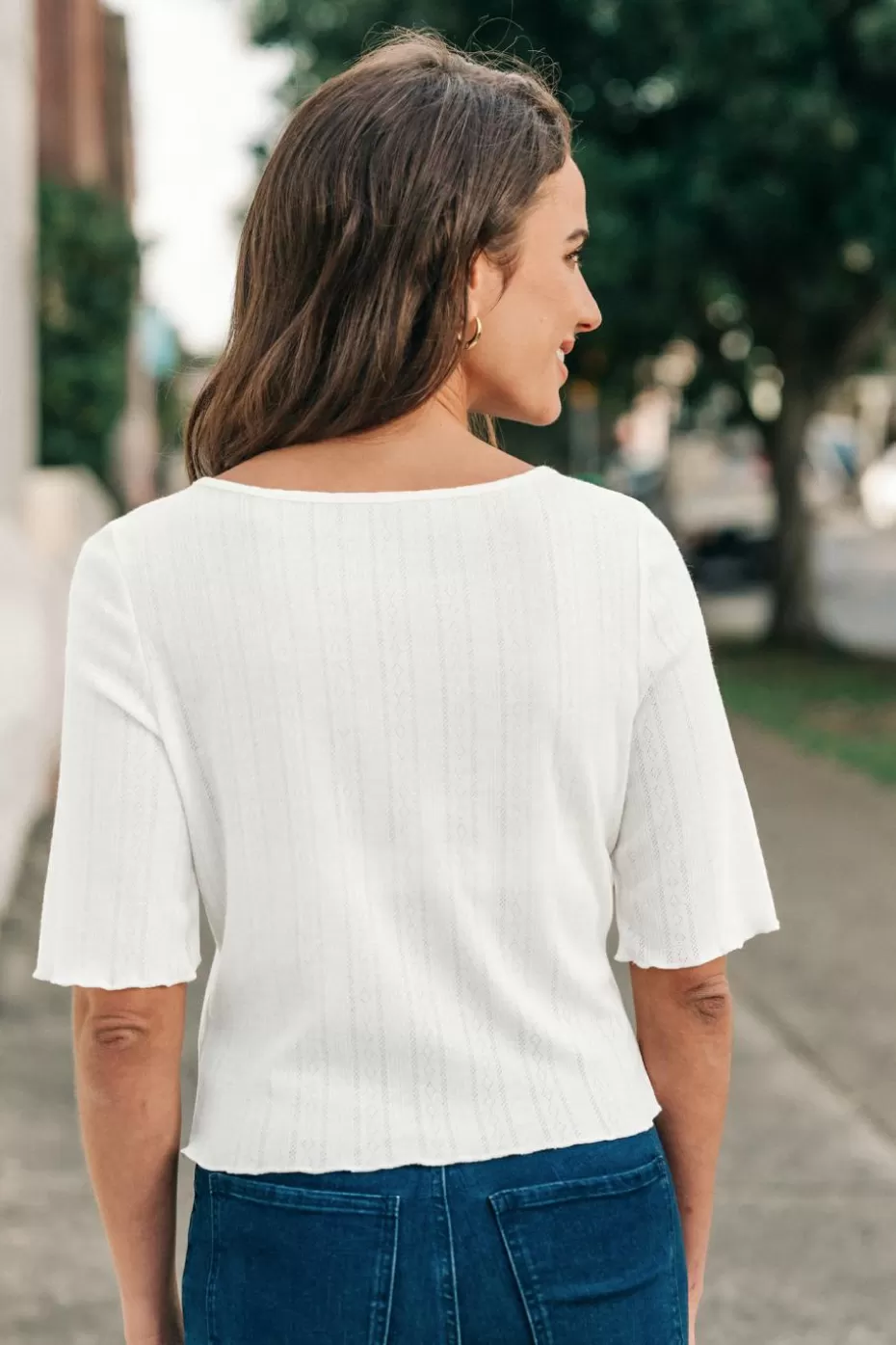 Clearance Cupshe Round Neck Half Sleeve Top Beige