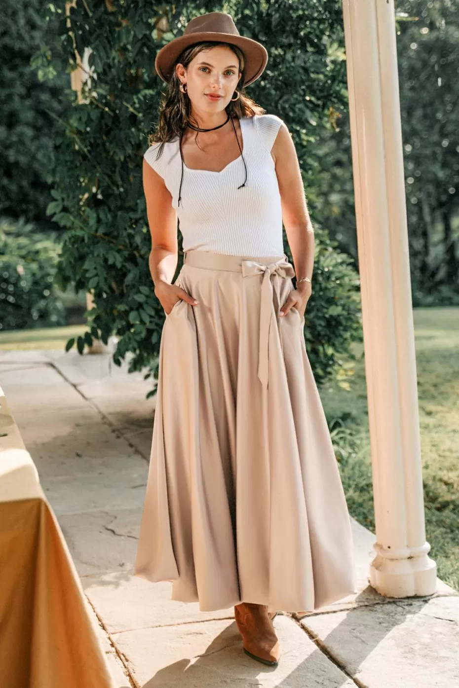 Online Cupshe Belted Satin Maxi Skirt Neutral