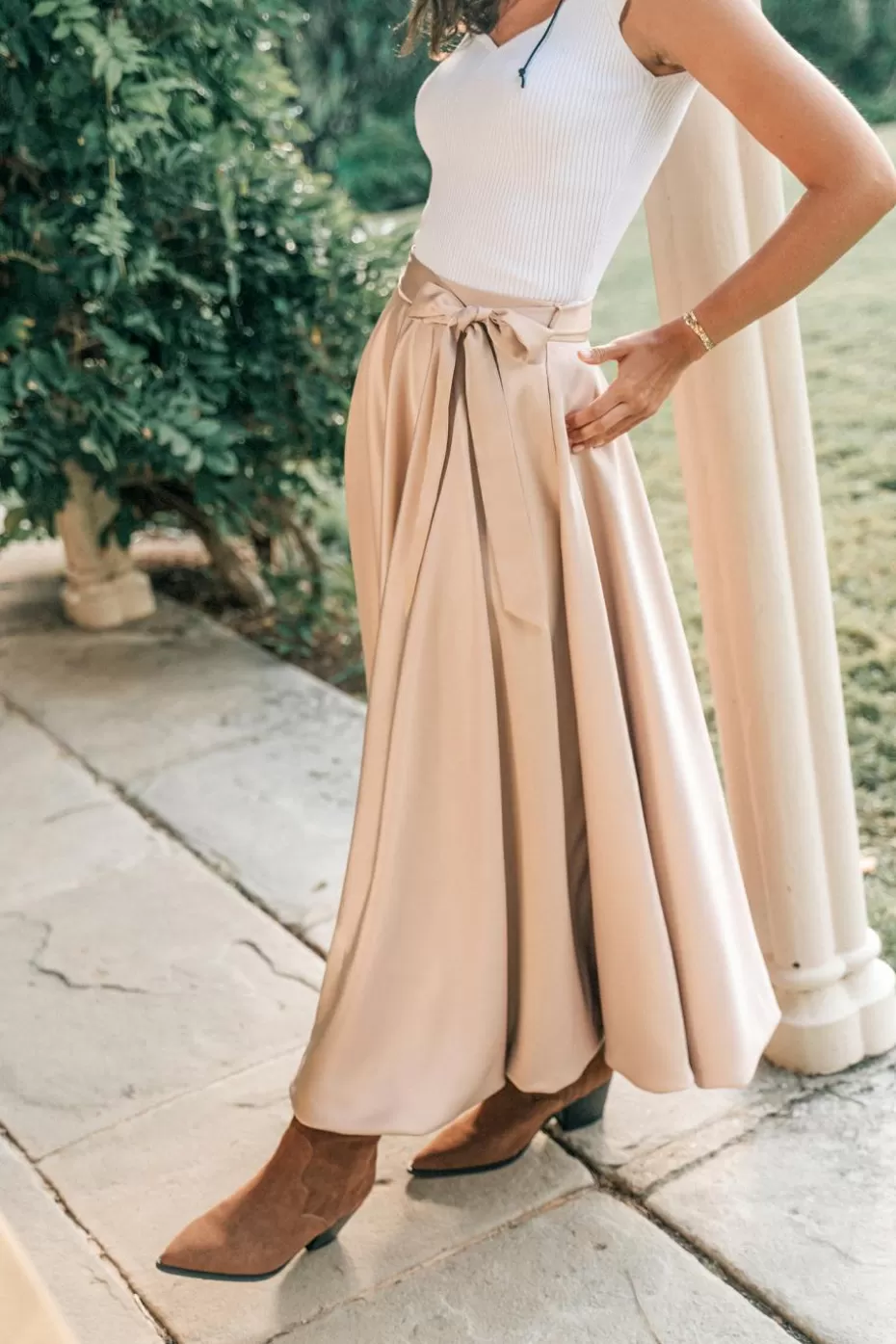 Online Cupshe Belted Satin Maxi Skirt Neutral