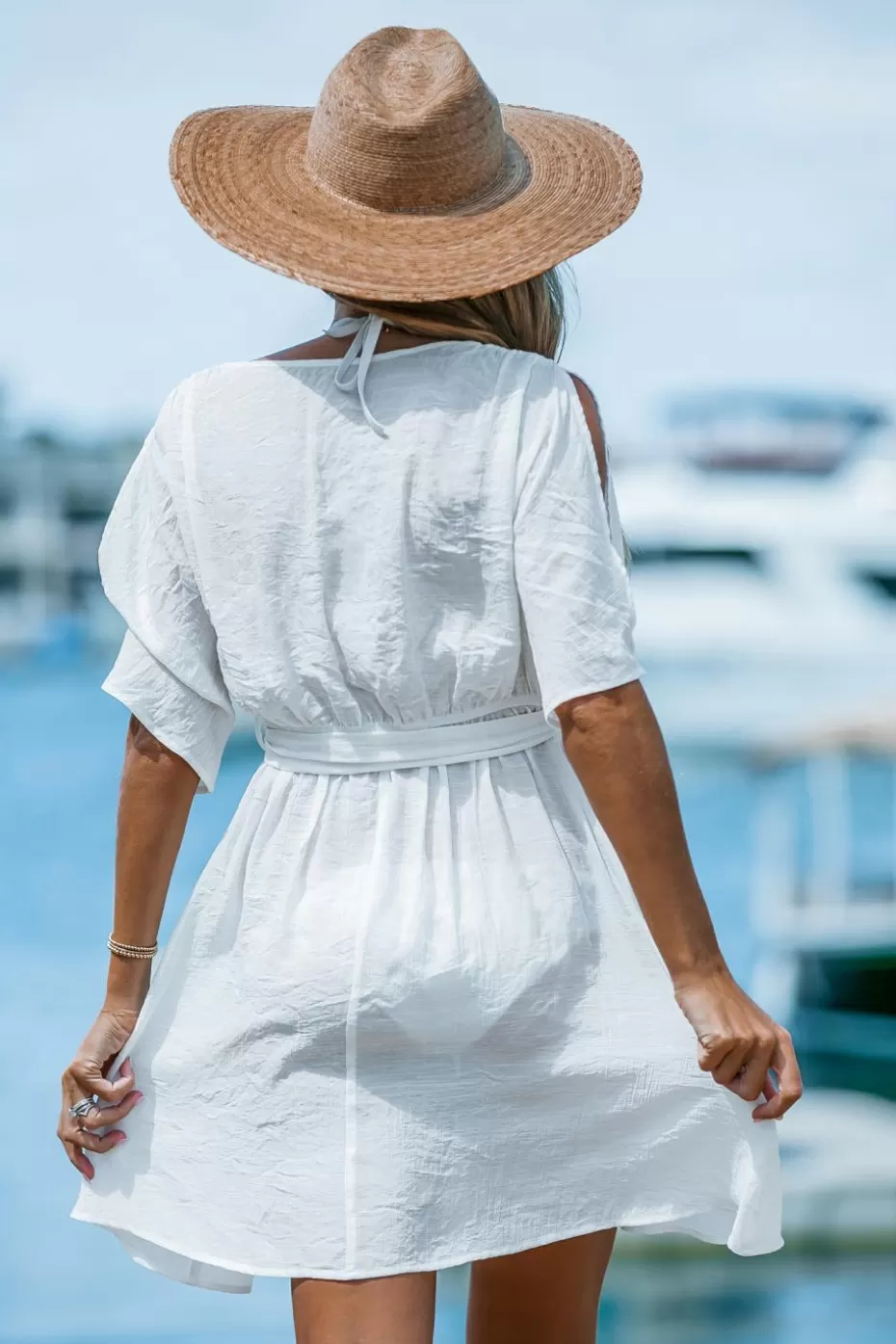 New Cupshe Belted Semi-Sheer Cover-Up Dress White