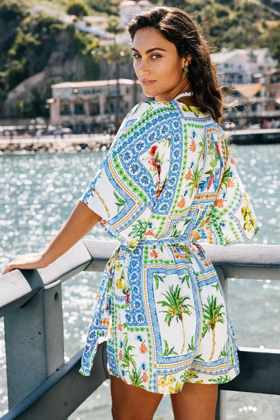 Sale Cupshe Belted Tropical Print Romper White