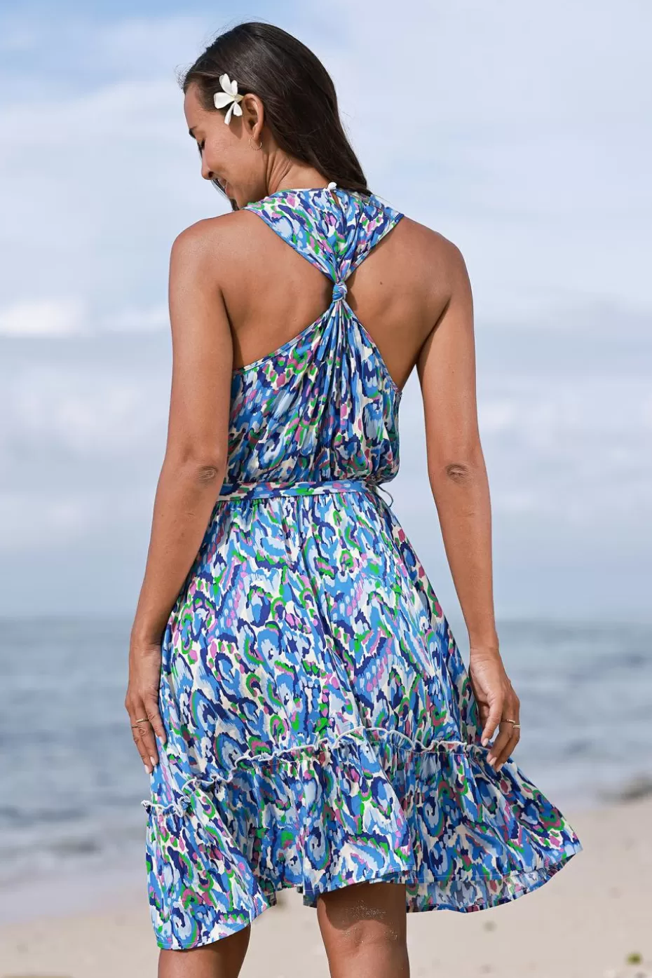 Outlet Cupshe Belted Watercolor Print Mini Dress Blue