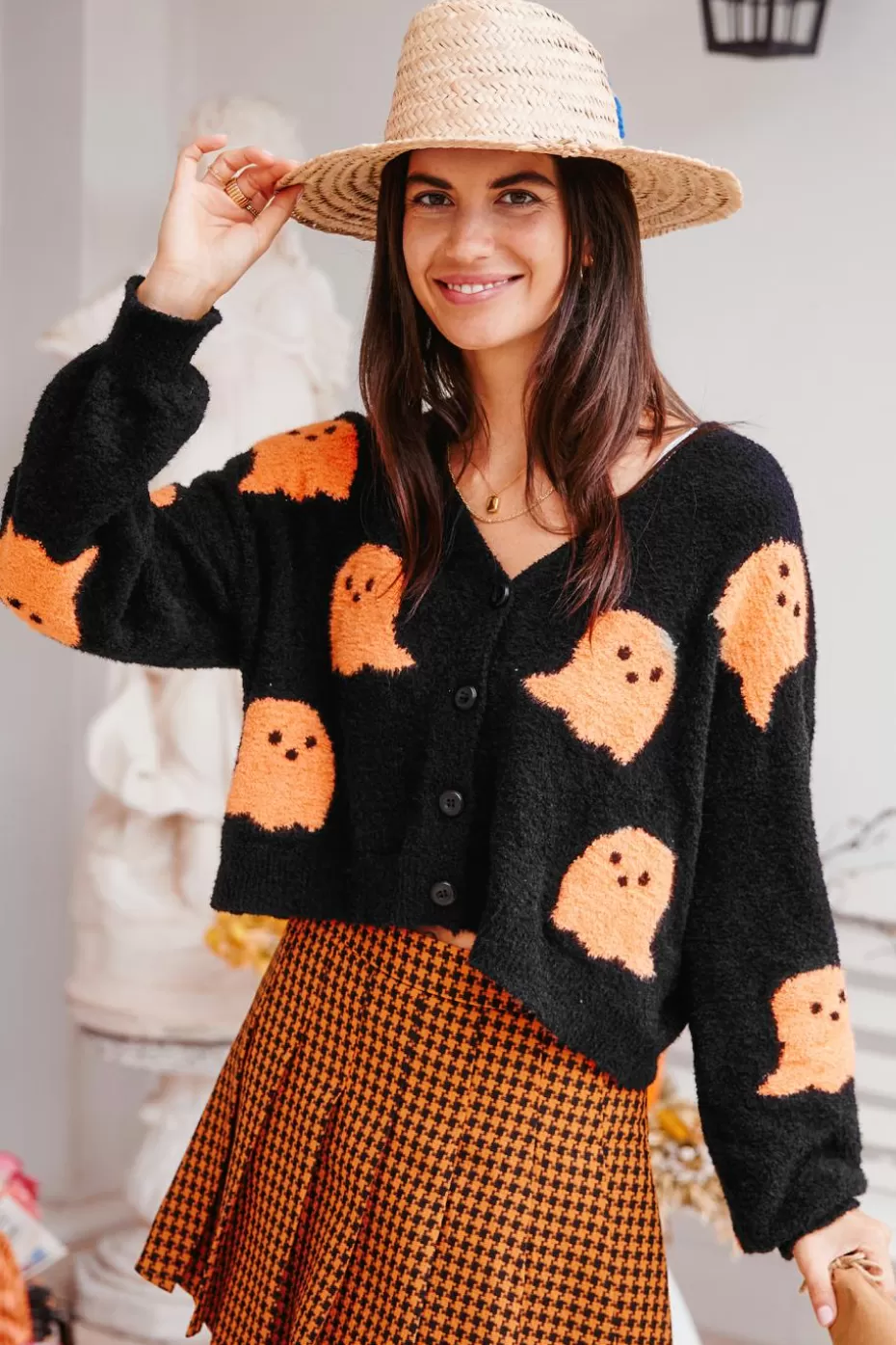 Online Cupshe & Orange Ghostie Blouson Sleeve Cardigan Black