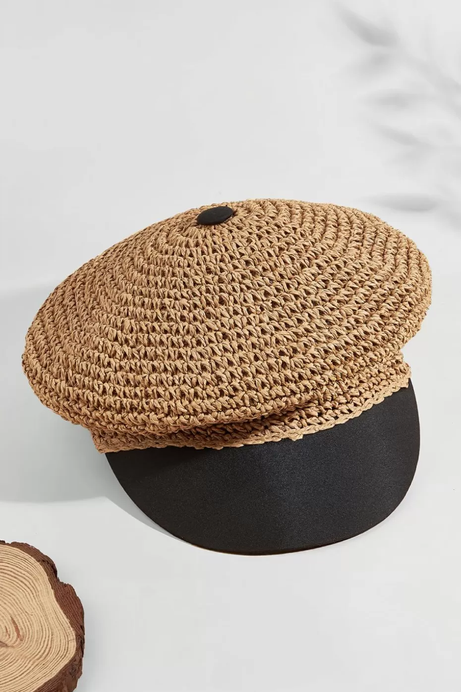 Shop Cupshe Black & Straw Colorblock Pageboy Hat Camel
