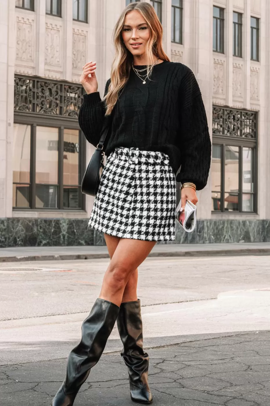 Cheap Cupshe & White Checkered Mini Skirt Black