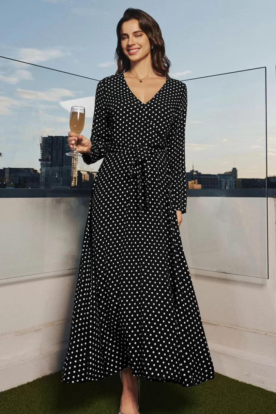 Best Sale Cupshe & White Polka Dot Long Sleeve Maxi Dress Black