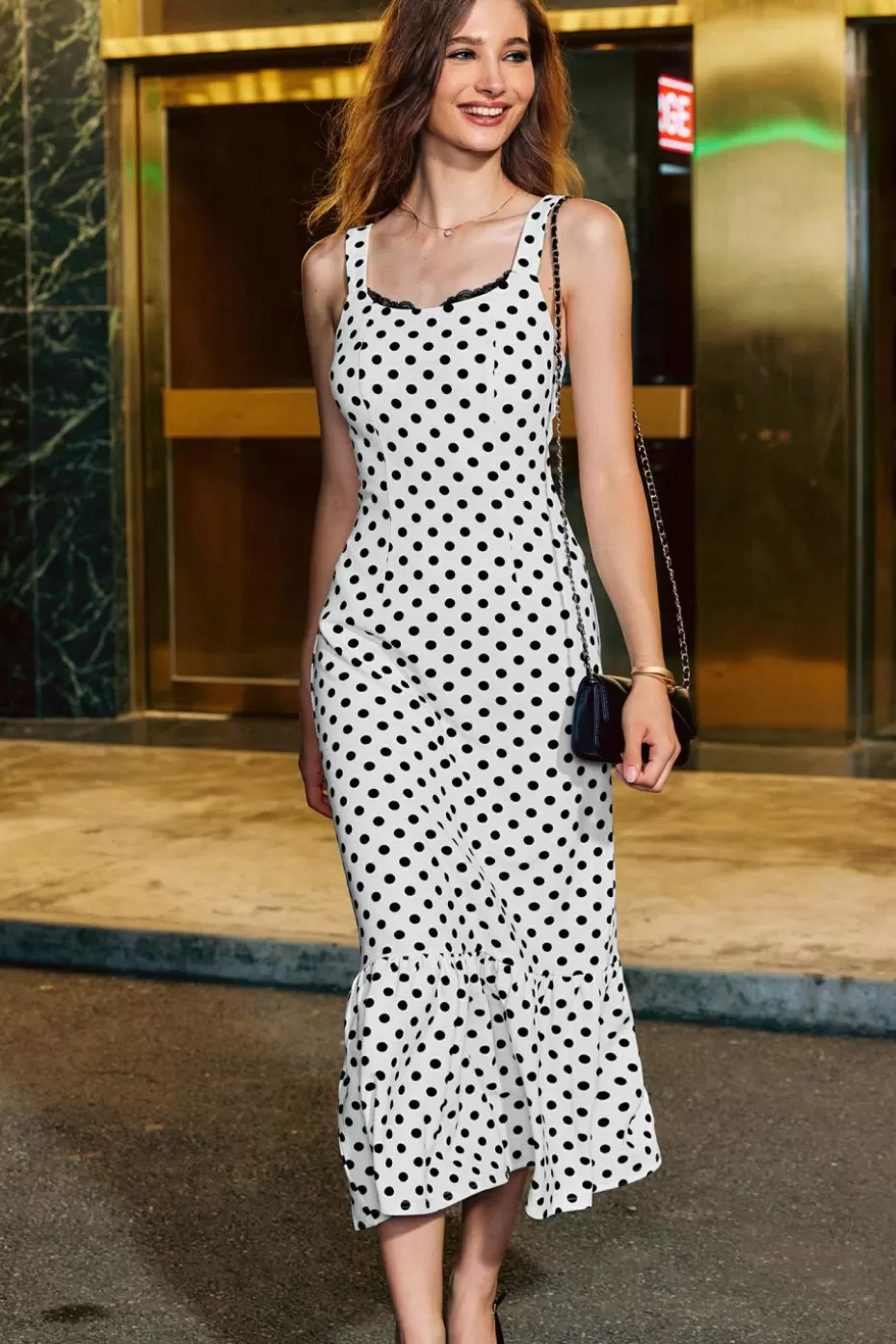 Shop Cupshe Black & Polka Dot Square Neck Mermaid Hem Maxi Dress White