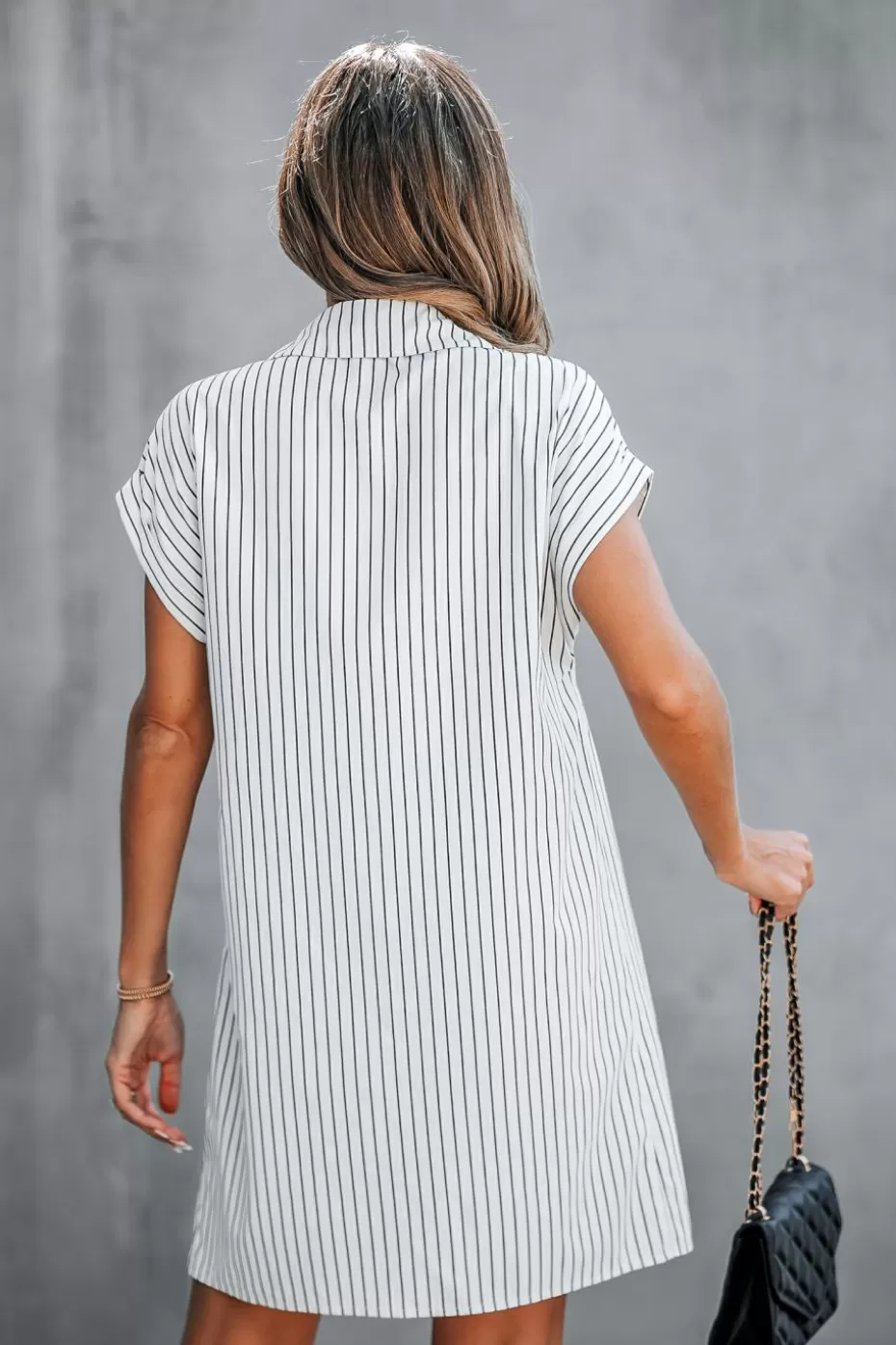 Flash Sale Cupshe Black & Stripe Collared Front Button Mini Dress White