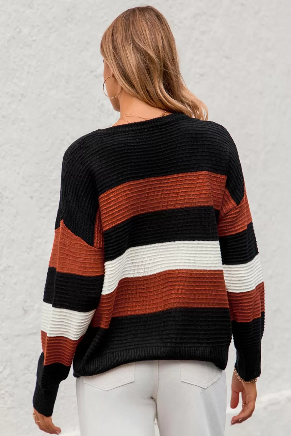 Store Cupshe And Orange Stripe Long Sleeve Sweater Black