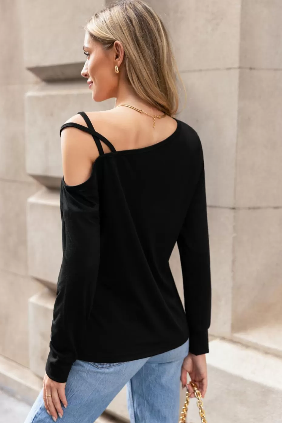 Hot Cupshe Asymmetrical Crossover Cutout Jersey Tee Black