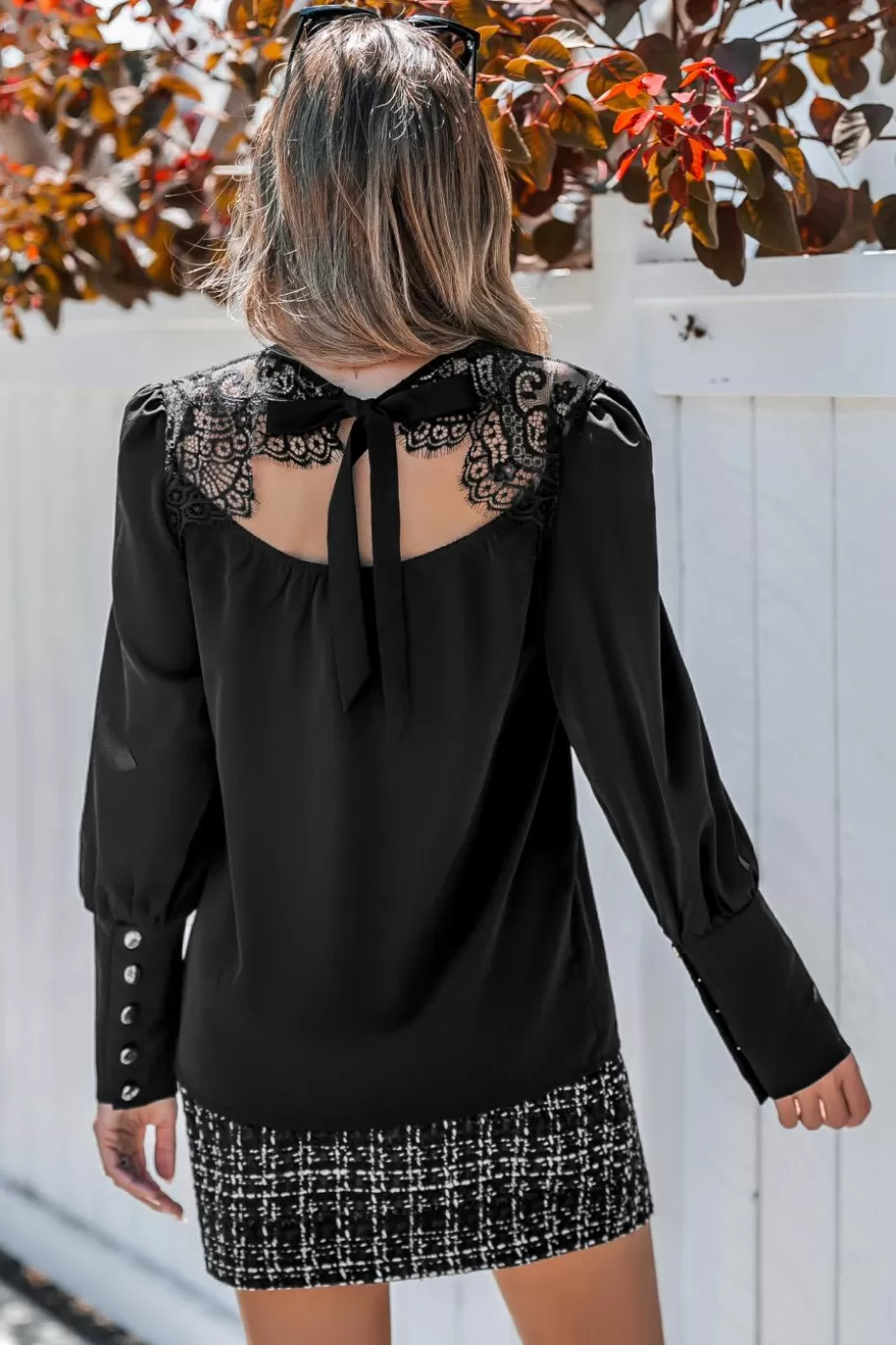 Discount Cupshe Boatneck Lace Cutout Long Sleeve Blouse Black