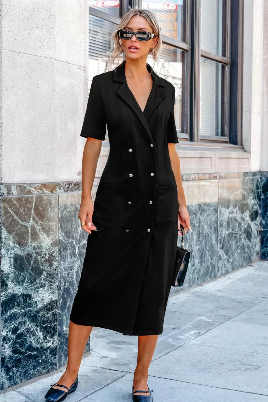 Outlet Cupshe Collared Double Breasted Midi Dress Black