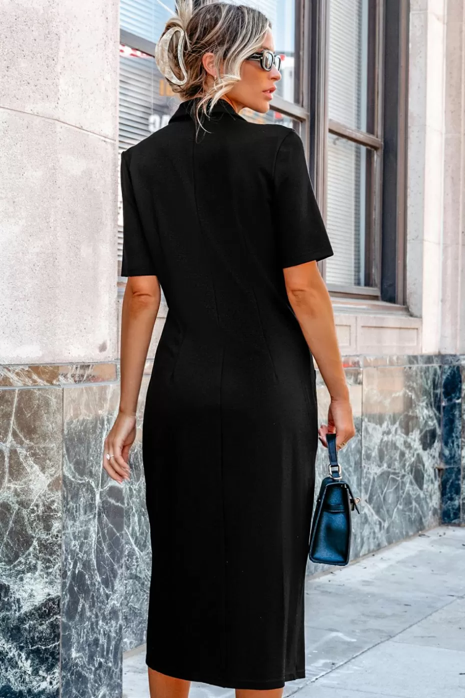 Outlet Cupshe Collared Double Breasted Midi Dress Black