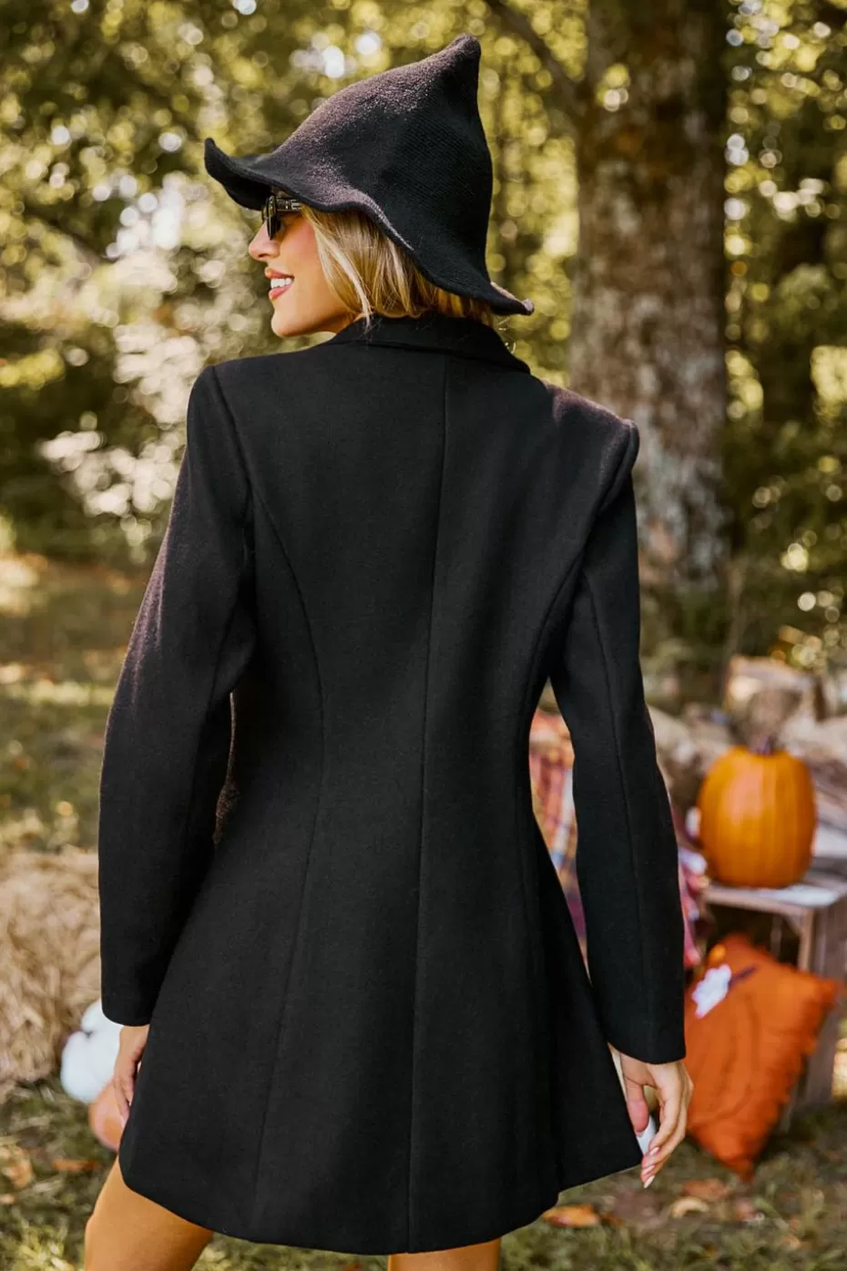 Clearance Cupshe Collared Long Sleeve Longline Blazer Black