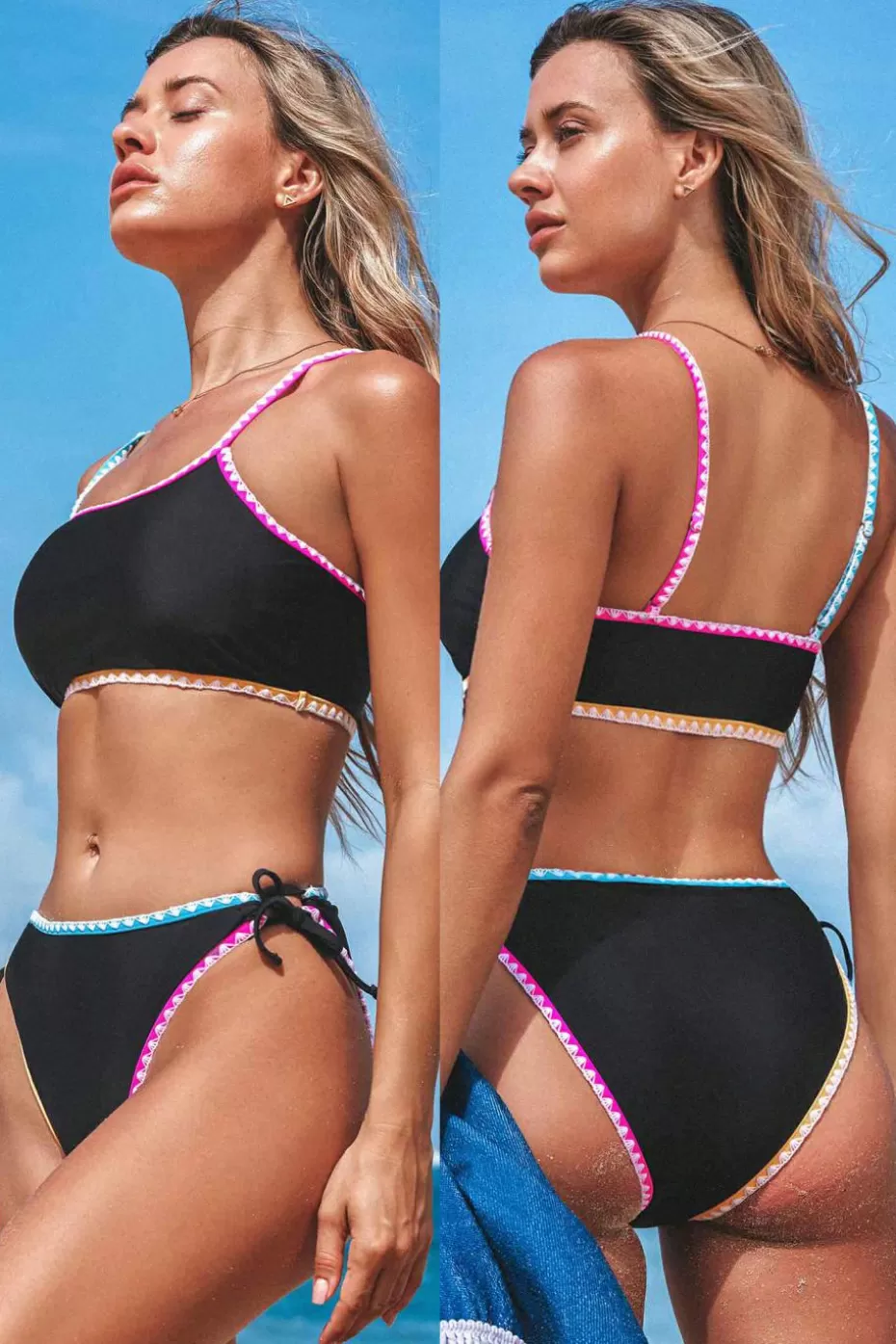 Outlet Cupshe Colorblock Asymmetrical Bikini Top & Cheeky Bottoms Set Black