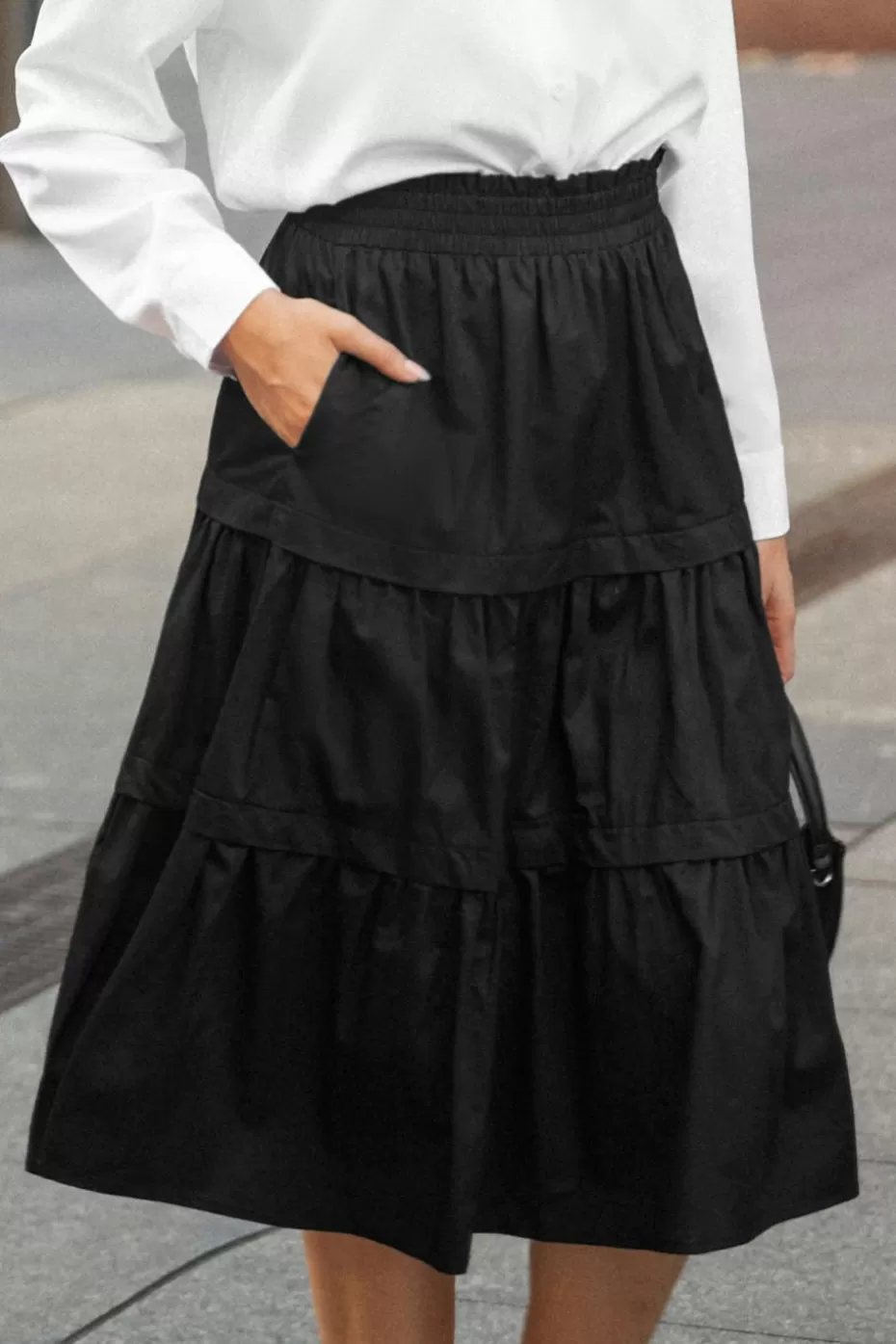 Outlet Cupshe Elastic Waist Flared Midi Skirt Black
