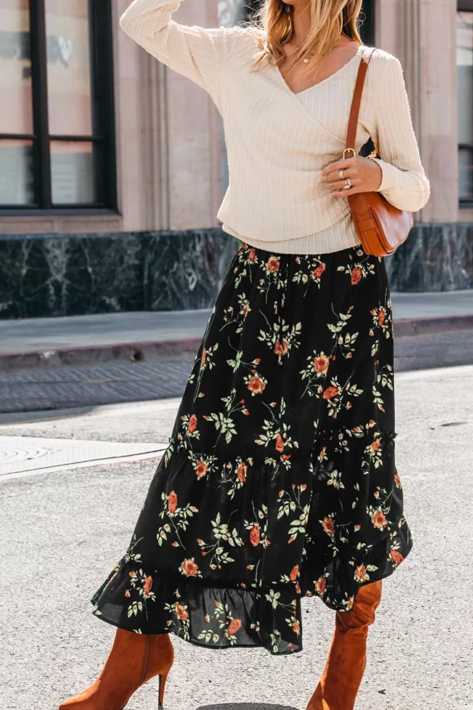 Shop Cupshe Floral Elastic Waist Maxi Skirt Black