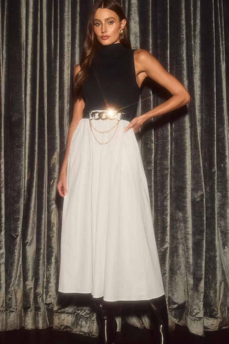 Cheap Cupshe Black High Neck Tank & Skirt Maxi Dress White