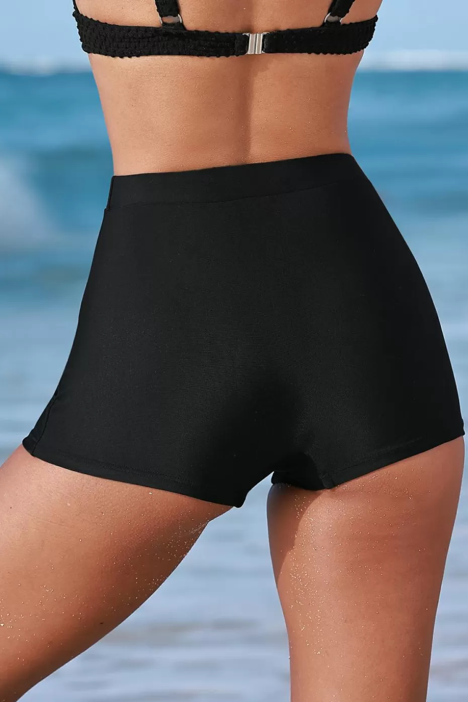 Outlet Cupshe High-Rise Tummy Control Swim Shorts Black