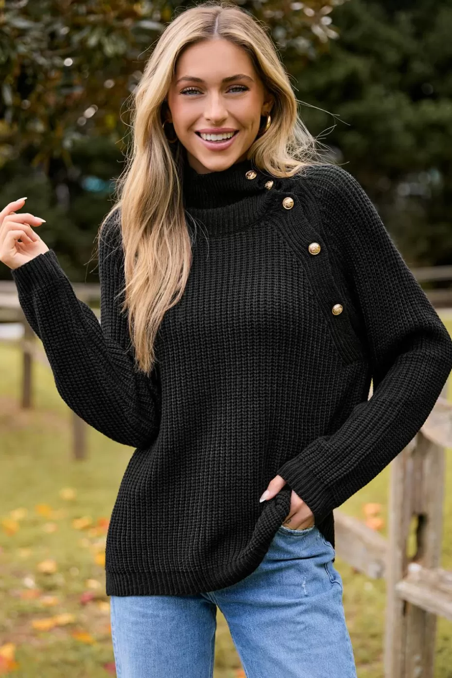 Clearance Cupshe Knit Long Sleeve Mockneck Top Black