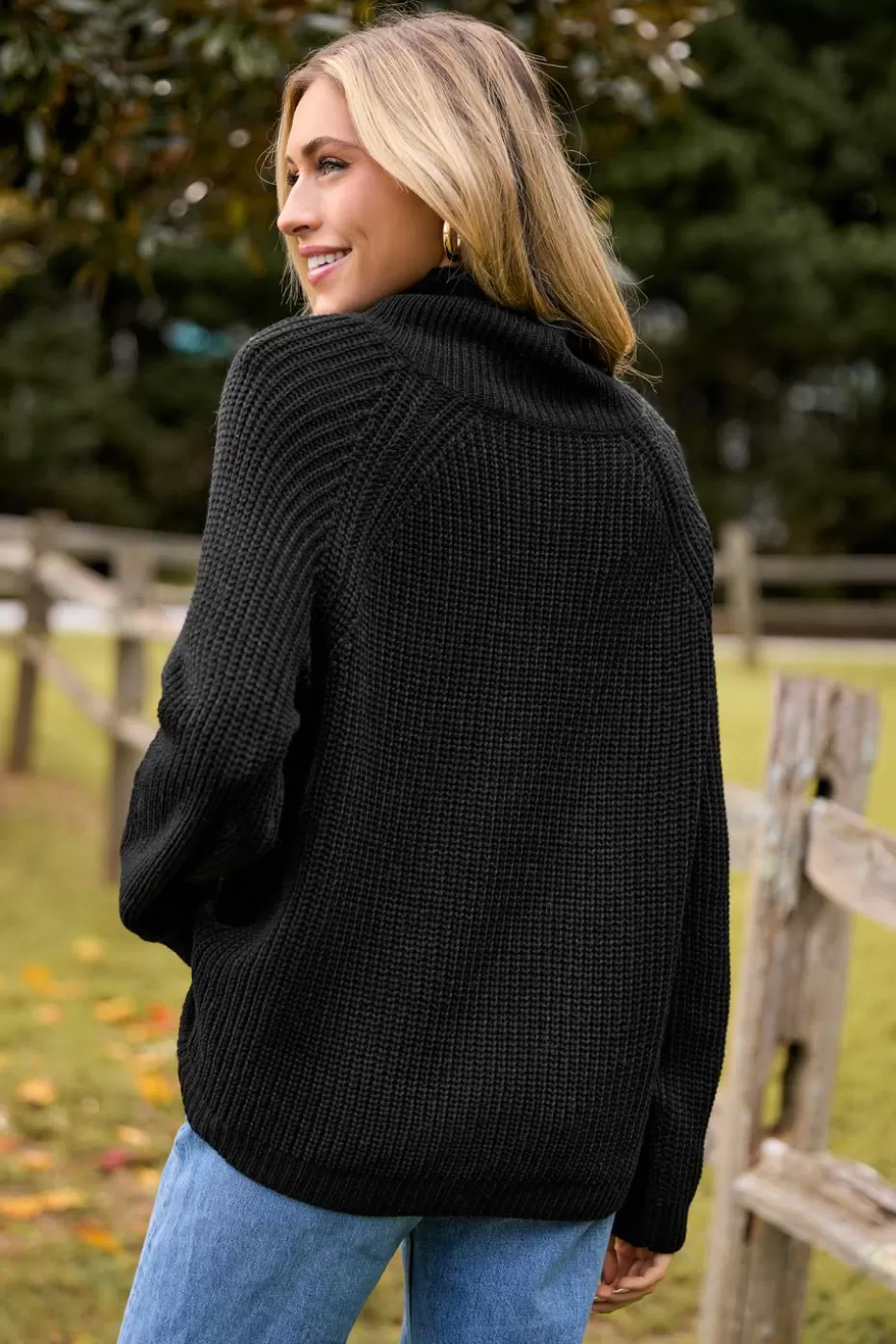 Clearance Cupshe Knit Long Sleeve Mockneck Top Black