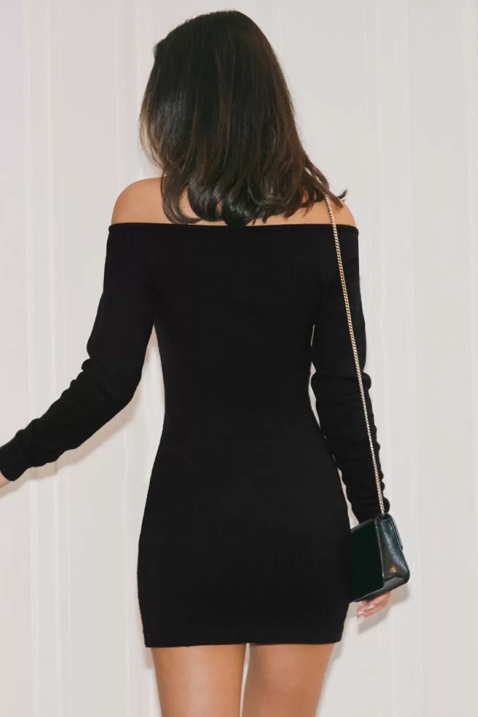 Outlet Cupshe Knit Off-Shoulder Long Sleeve Mini Dress Black