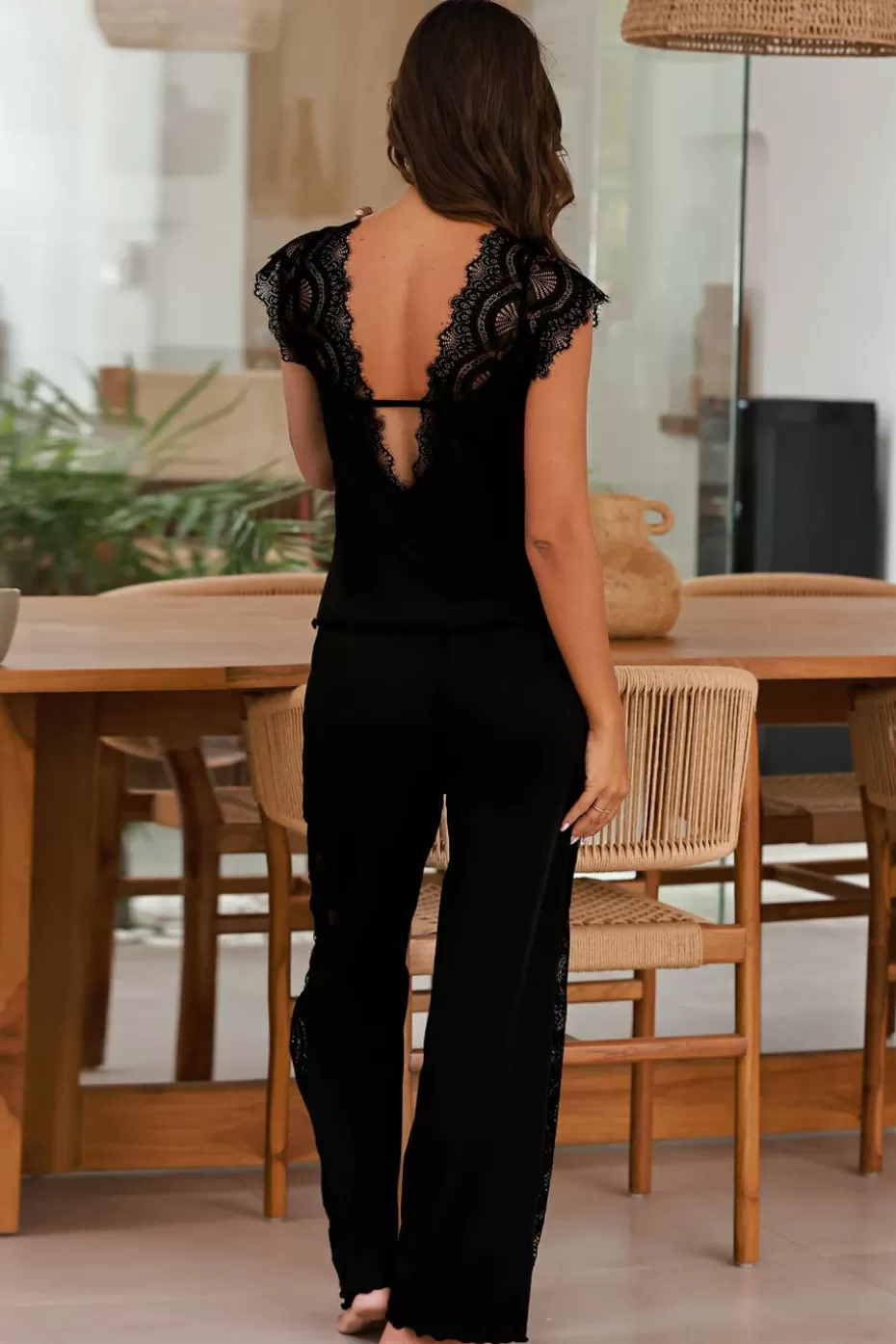 Online Cupshe Lace Sleeveless Pajama Set Black