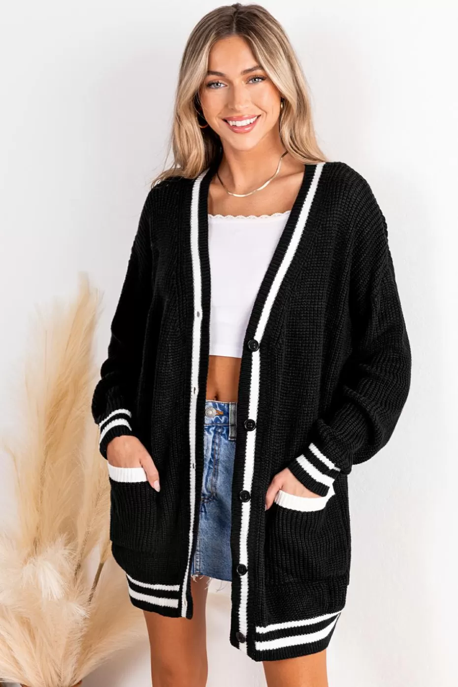 Cheap Cupshe Long Sleeve Button Up Cardigan Black
